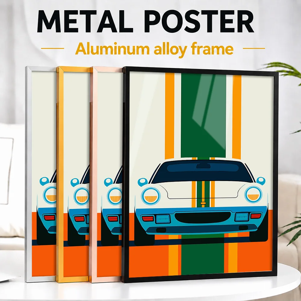 Vintage Car Metal Poster With Aluminum Alloy Frame Personalized Photo Neon Street Style Wall Art For Garage Memorable Fan Gift