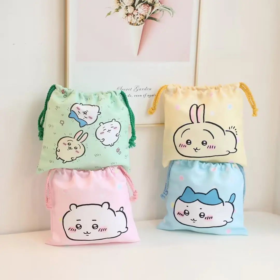 Anime Chiikawa bolsillo con cordón, bolsa de almacenamiento de maquillaje con estampado Usagi creativo de dibujos animados, monedero, bolsa de regalo para fiesta de niños