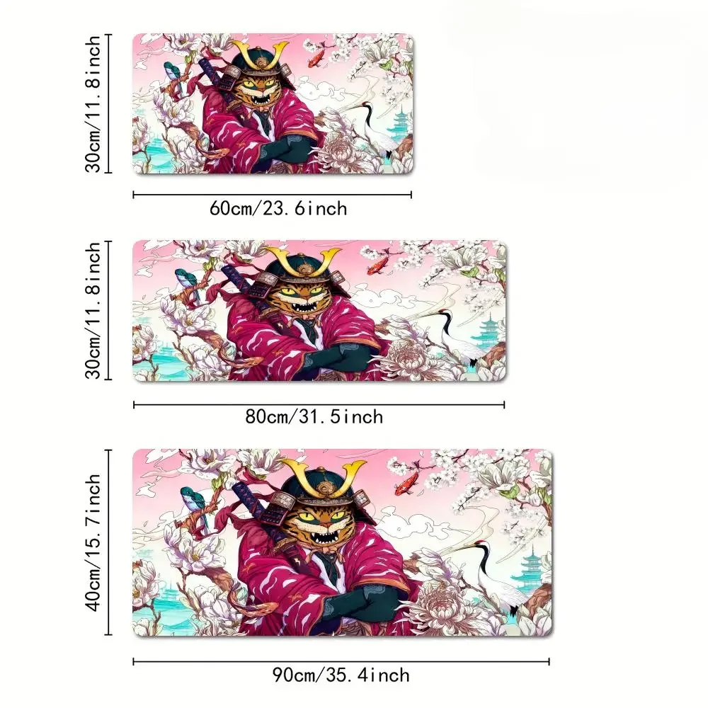 Tappetino per mouse Fantasy giapponese samurai gatto Tappetino per scrivania Tappetini da gioco Accessori da scrivania antiscivolo in gomma adatti per ufficio e giochi