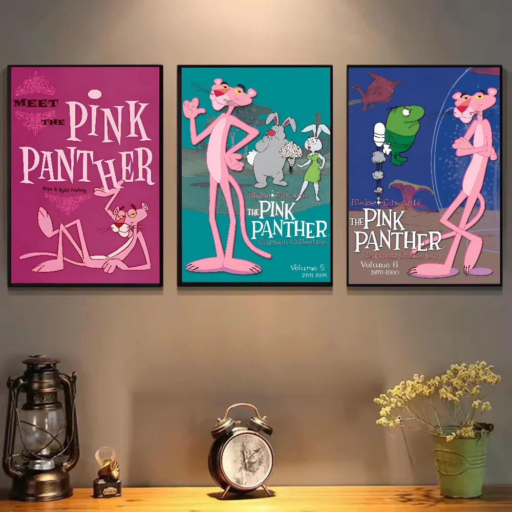 لطيف الكرتون النمر الوردي المشارك ذاتية اللصق الفن للماء ورقة ملصق مقهى بار غرفة جدار ديكور