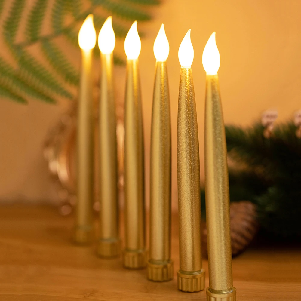 2pcs Long Candle Light Battery Powered LED Flickering Candles Lighting Flameless Electronic Candle Lamp Christmas Party Supplies