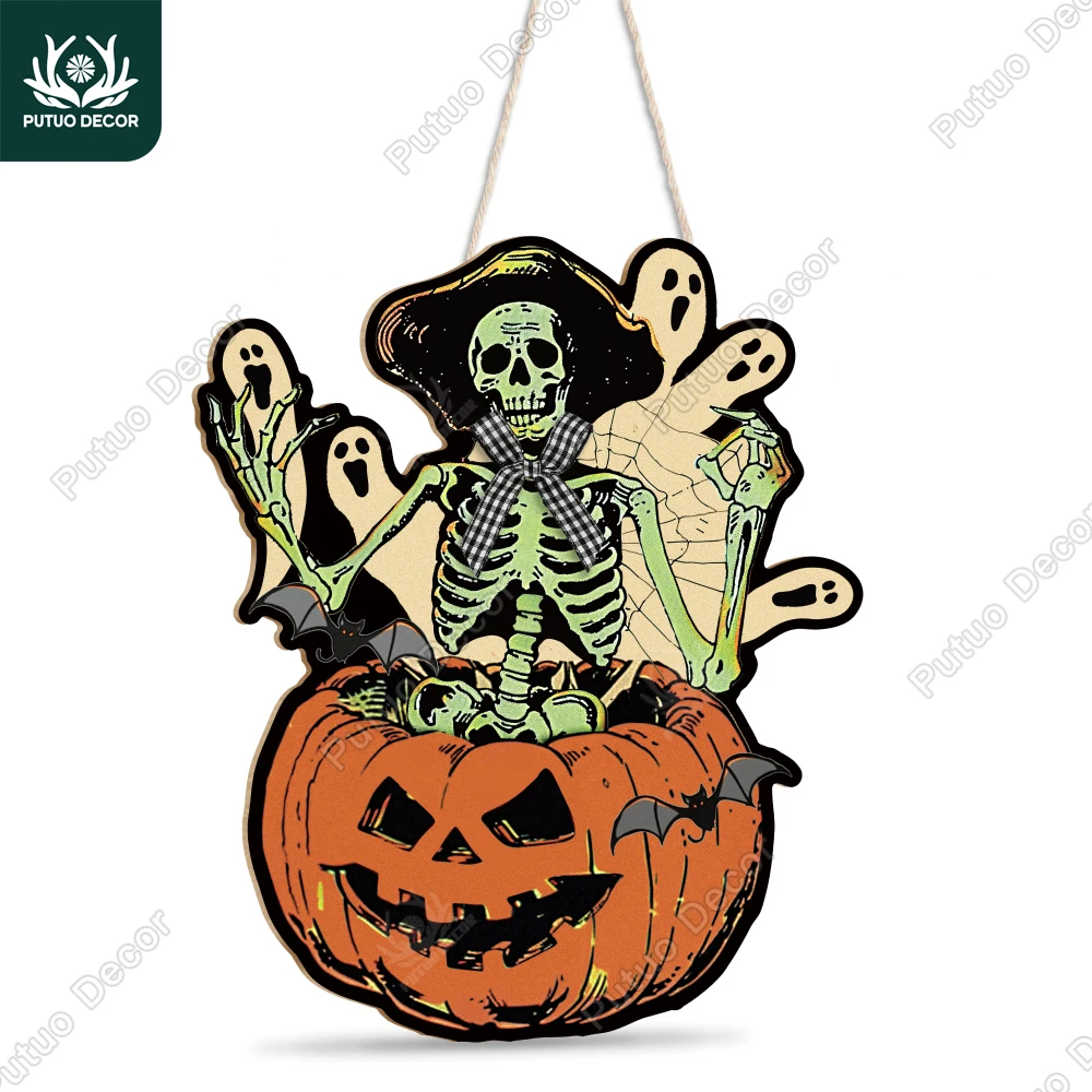 

Putuo Decor 1pc Wooden Hanging Sign, Suitable for Family Living Room and Bedroom ，Halloween Gift for Friends, 11.8x9.7Inches