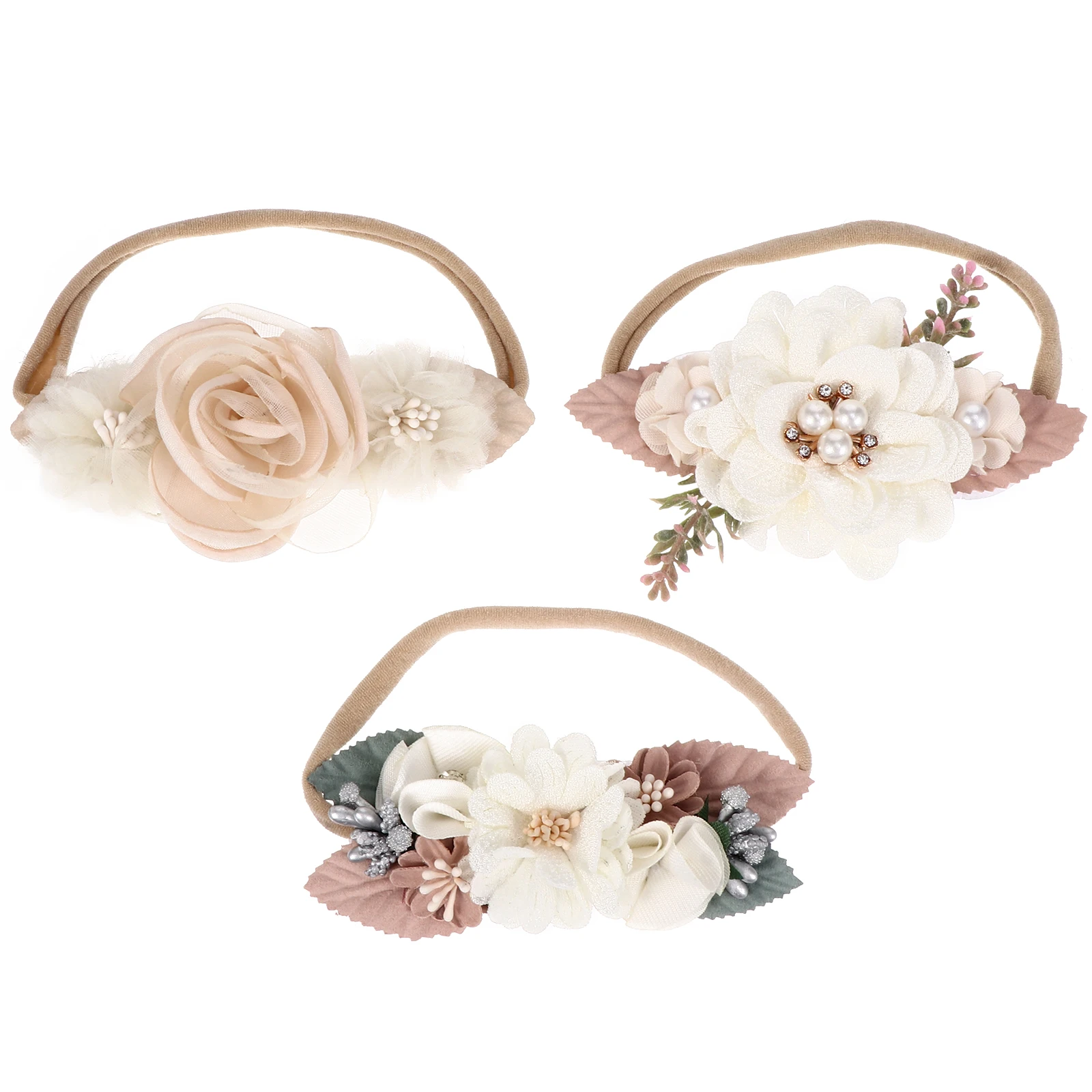 

3pcs Pearl Flower Hairband Kids Accessories Elastic Baby Girls Headbands Photo Prop Bright Colors High-Quality Materials
