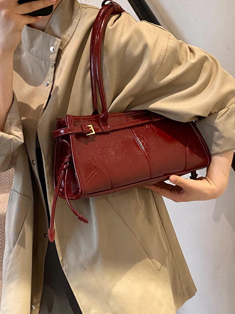 High End Burgundy Briefcase 2024 Ladies Zipper Large Capacity Underarm Bag Elegant Retro Women\'s Commuting Handbag Shoulder Bags