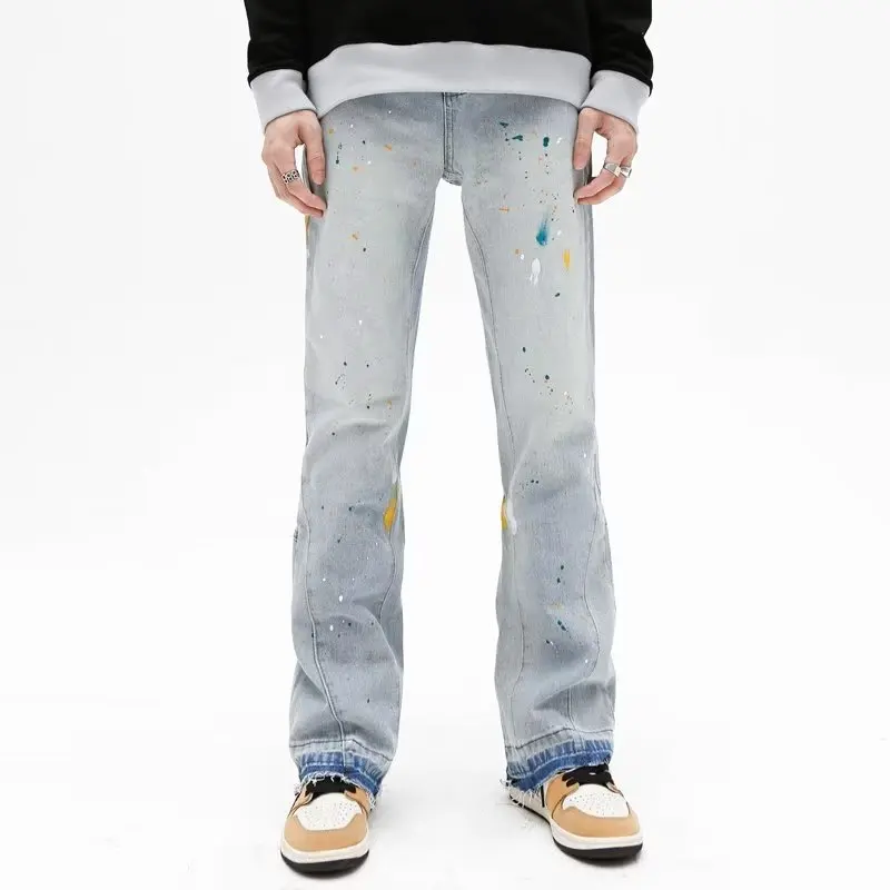 

Vintage High Street Washed Distressed Denim Pants Y2K Hip Hop Straight-Leg Jeans Mid-waist Trousers Street Style pants 5004