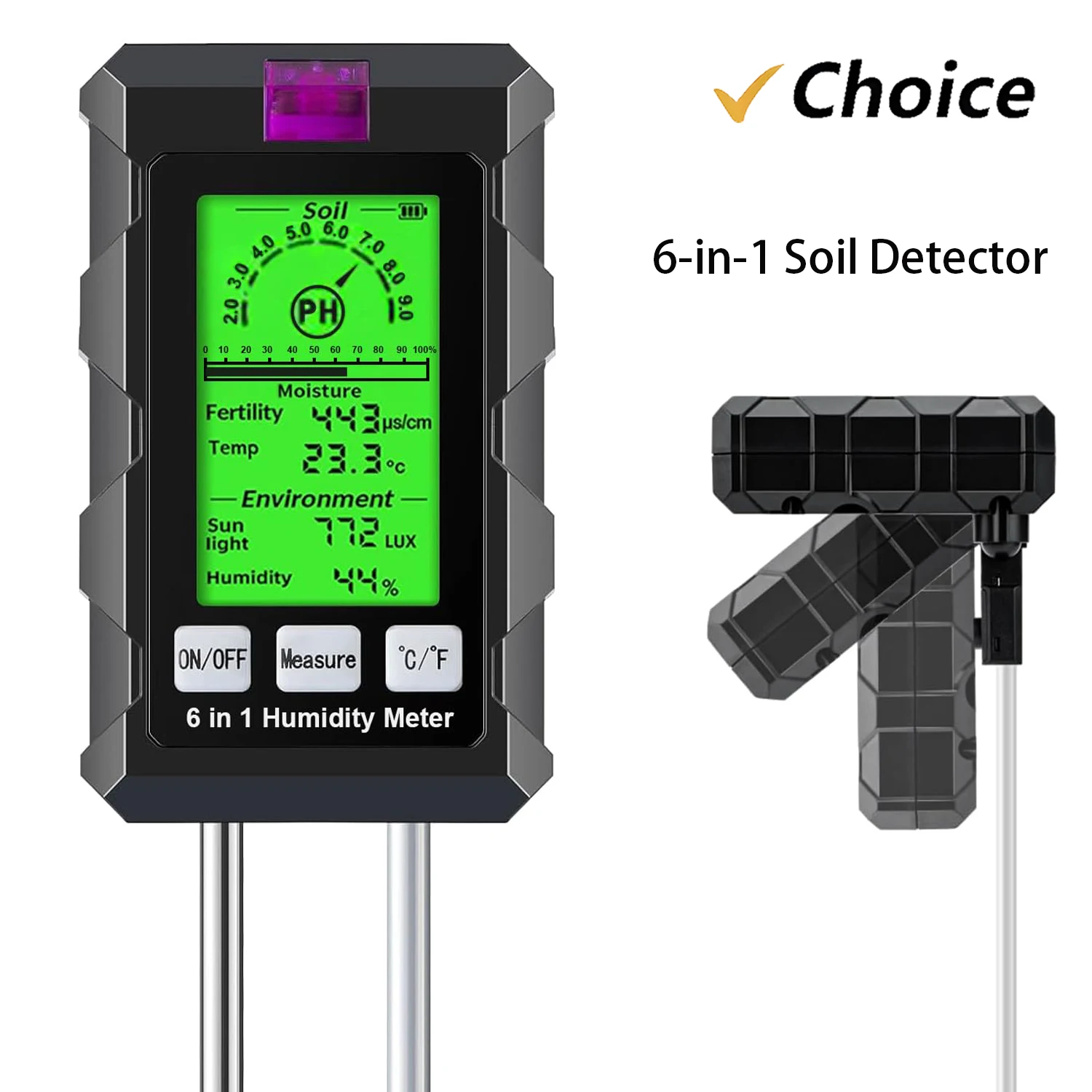 New 6 in 1 Soil Detector Soil Tester PH Temperature Humidity Sunlight Air Moisture Nutrient Fertility Meter Gardening Tool