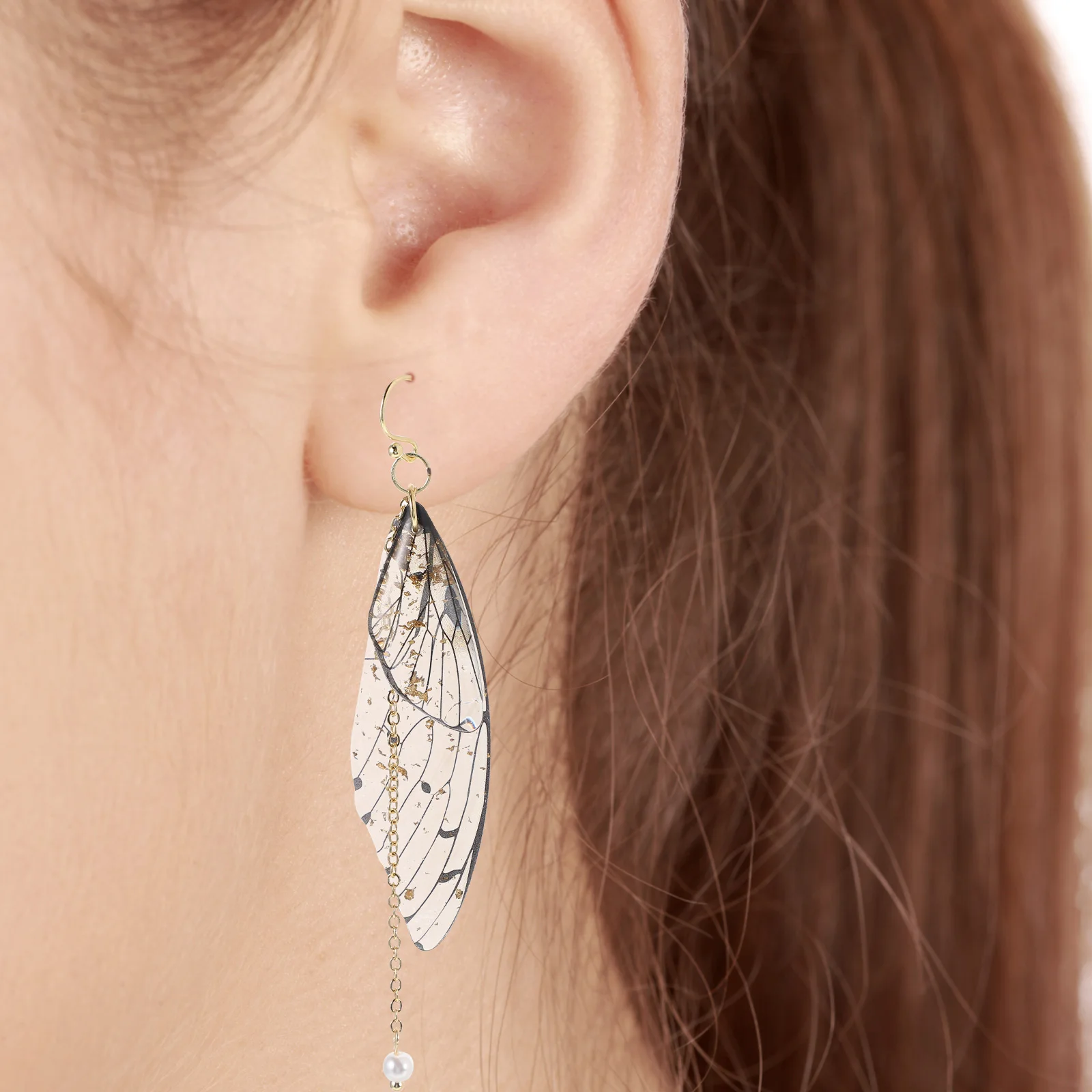 

2 Pcs Pearl Butterfly Earrings Dangle Wing Drop Beach Bridal Pretty Fake Jewelry Fairy