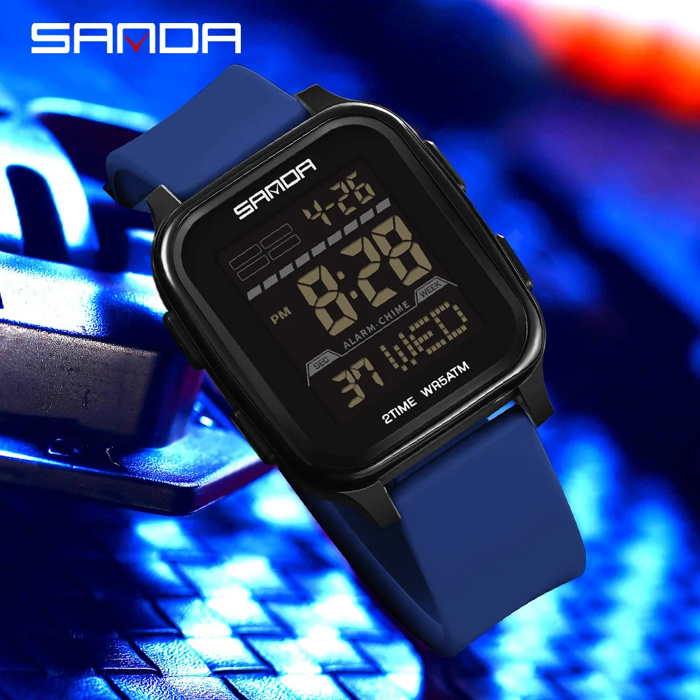 

Мужские электронные часы SANDA 2026: модные, многофункциональные, с квадратным циферблатом, календарем, спортивные, светящиеся, водонепроницаемые, цифровые