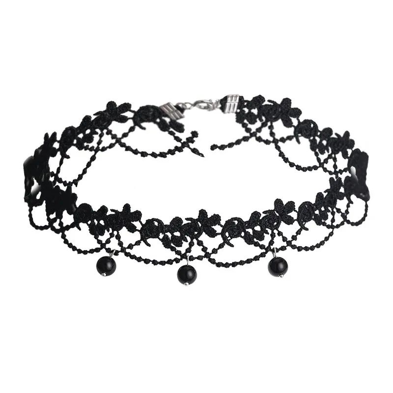 

925 Sterling Silver Lace Necklace Obsidian Shell Ball Choker Necklace Collar Collar Chain Feminine Neckband