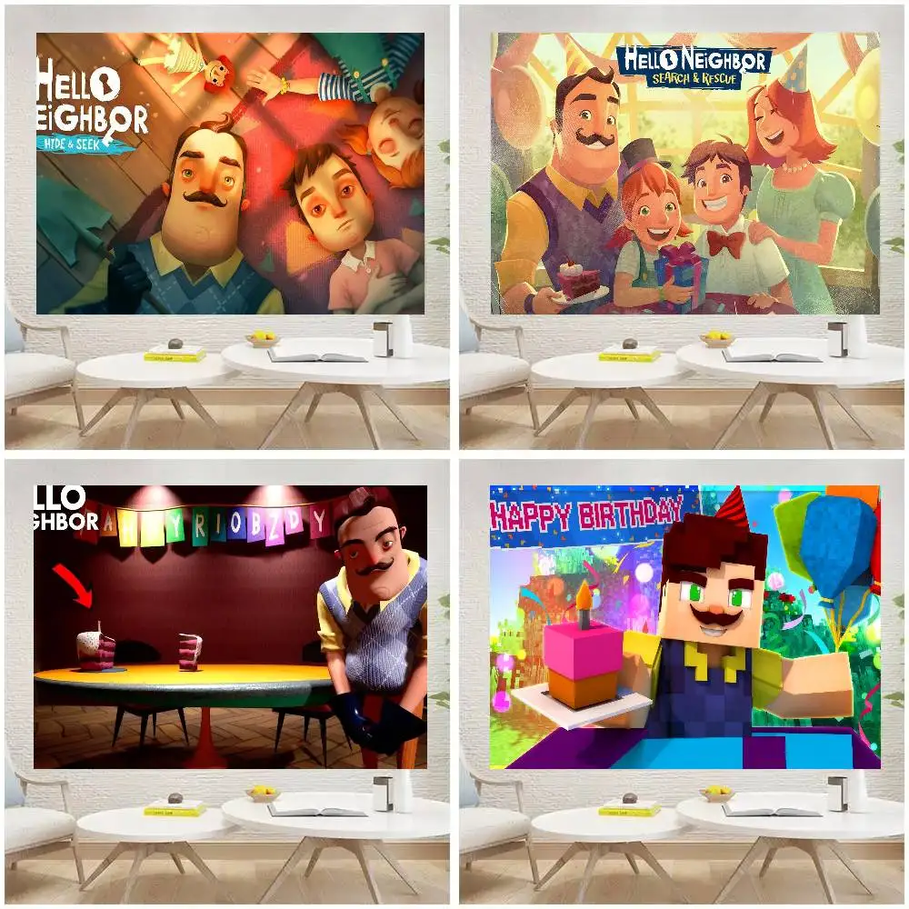 Fondos de fotografía del juego HELLO N-NEIGHBOR, fondo para fotos de cumpleaños para niños, retratos de estudio, accesorios para fotocall