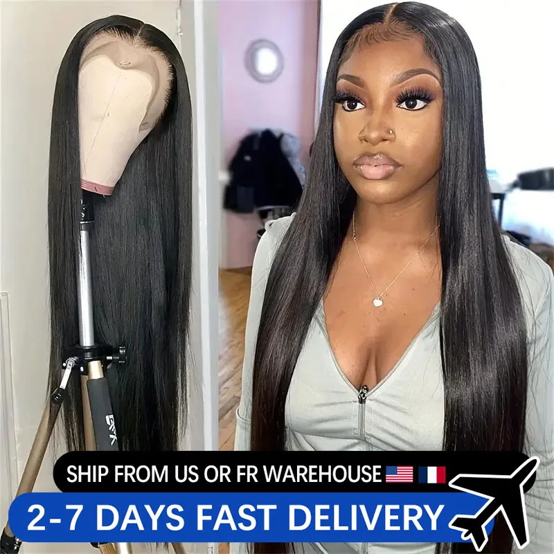 Perruque Lace Closure Wig 180% Naturelle, Cheveux Lisses, HD, 4x4, 13x4/6, 30 36 Pouces