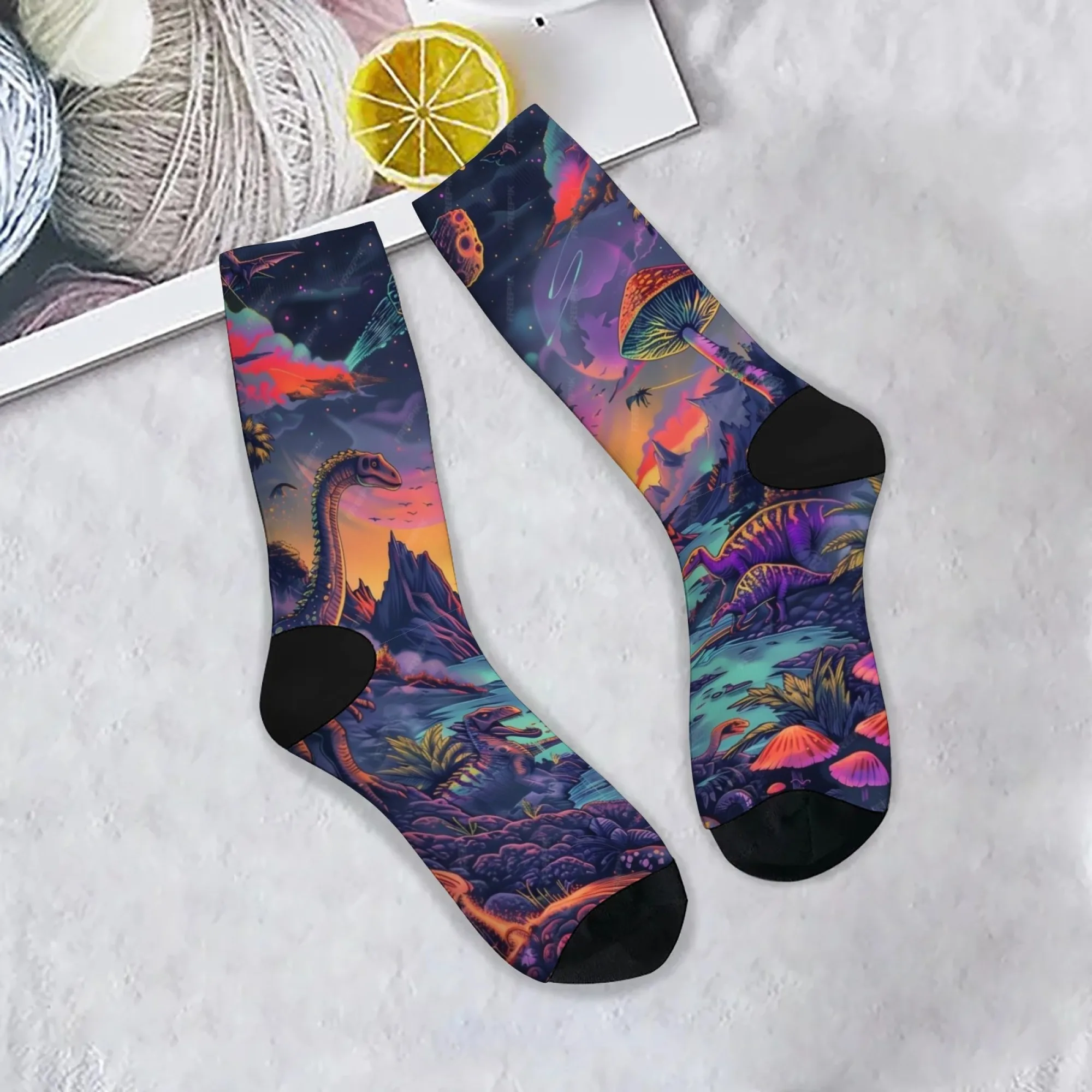 

Мужские носки в стиле Харадзюку в стиле ретро в стиле панк с принтом динозавра, удобные дышащие нескользящие повседневные носки, неоновые модные аксессуары, подарки для вечеринок