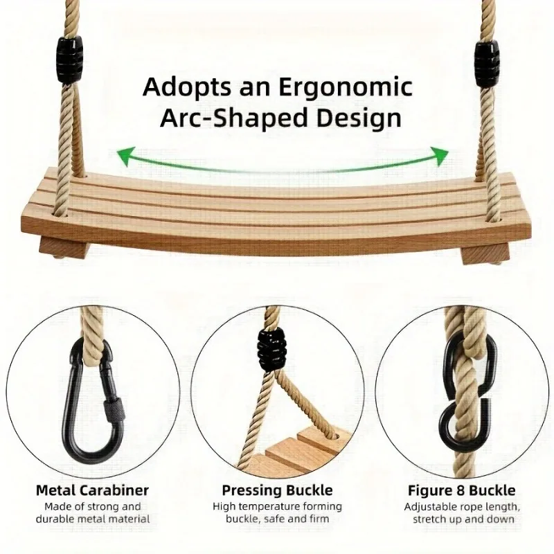 Columpio de madera con capacidad, asiento columpio de madera carbonizada para interiores y exteriores, herramientas de columpio para jugar al aire libre, columpio para actividades de fiesta para adultos
