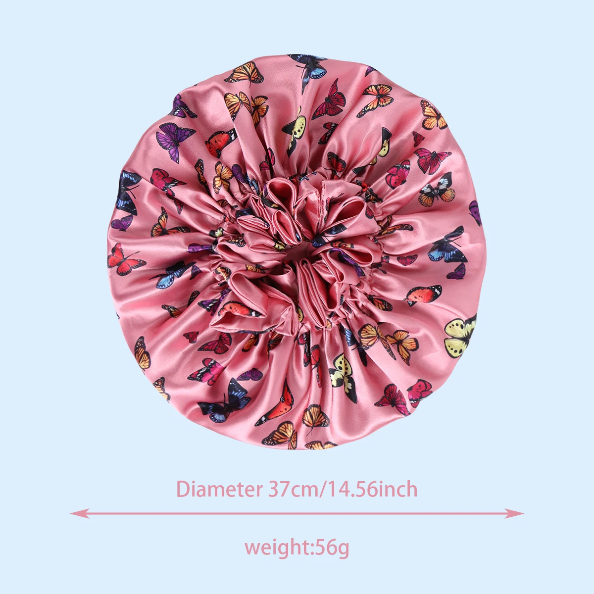 Rosa Schmetterling, doppellagig, verstellbar, Satin-Mütze, Haarschutz, Jungfrau-Schlafmütze für Frauen und Mädchen – Detail 6