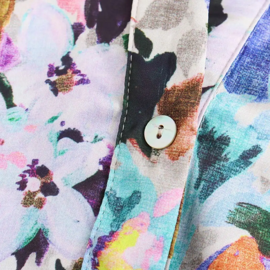 Women's Floral Printed Silk Shirt Satin Texture Shirt Fashion Autumn