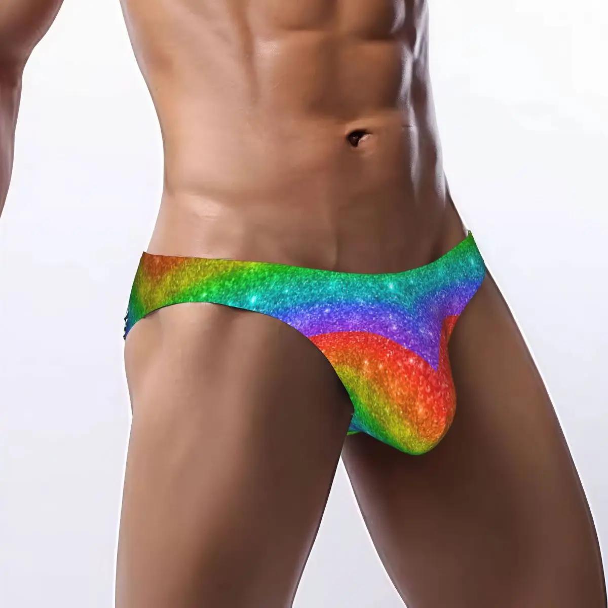 Men Bikini Briefs Multicolor Rainbow Glitter Male Underwear Breathable Underpants