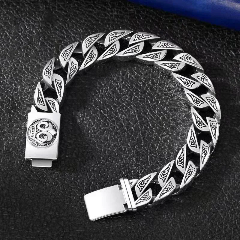 

Retro S925 Sterling Silver Bracelet Personality Fashion Locomotive Friends Domineering And Rough For Men's Holiday Gifts Bangle