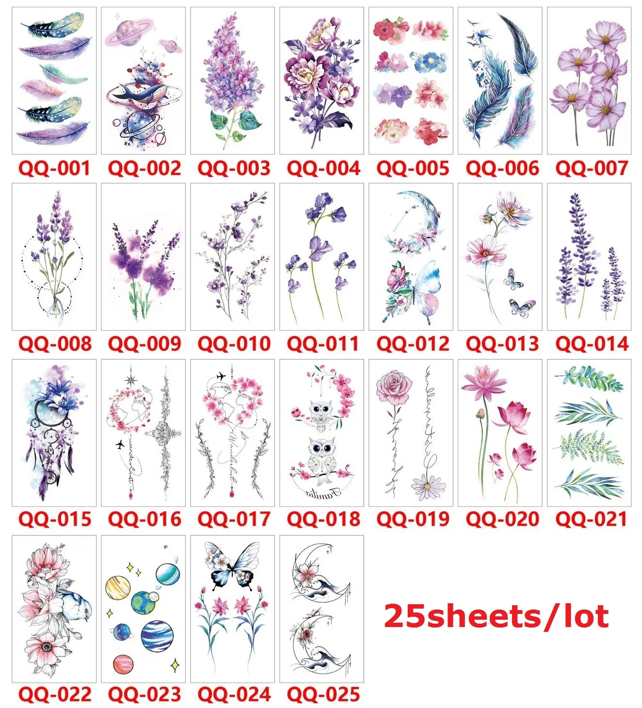 25 fogli caviglia flora ciliegia lavanda flash tatuaggi finti impermeabili adesivi temporanei per tatuaggi sul petto delle donne tatuaggi body art