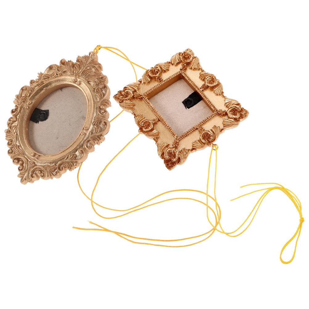 

2 Pcs Home Photo Frame Pendants Christmas Tree Ornament Frames Mini Gold Vintage Cute Hanging Can Put