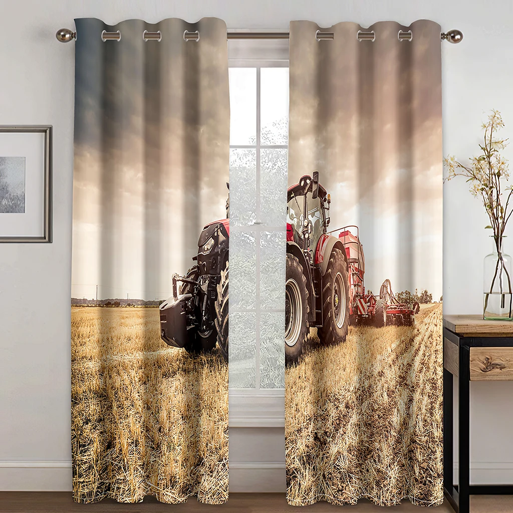 3D Cheap Tractor Car Farm Scenic Sky Shade Curtains Living Room Bedroom Home Decor Curtains 2 Panels