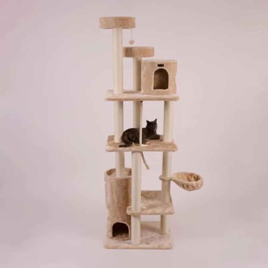 

Деревянный многоуровневый комплекс для кошек Royal Perch Cat Mansion Tree с коричневой отделкой, с домиками и когтеточками