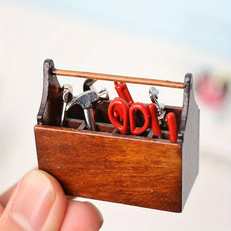 1Set 1:12 Dollhouse Miniature Toolbox Handmade Tools Sets Model Furniture Accessories For Doll House Decor Toys Decorative Props