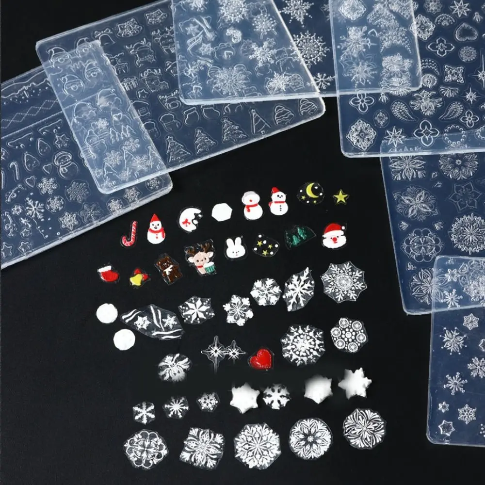 3D Nails Art Silicone Mold Pad Winter Christmas Snowflake Nail Carving Manicure Tool Relief Snowman Santa Claus Relief Mould DIY