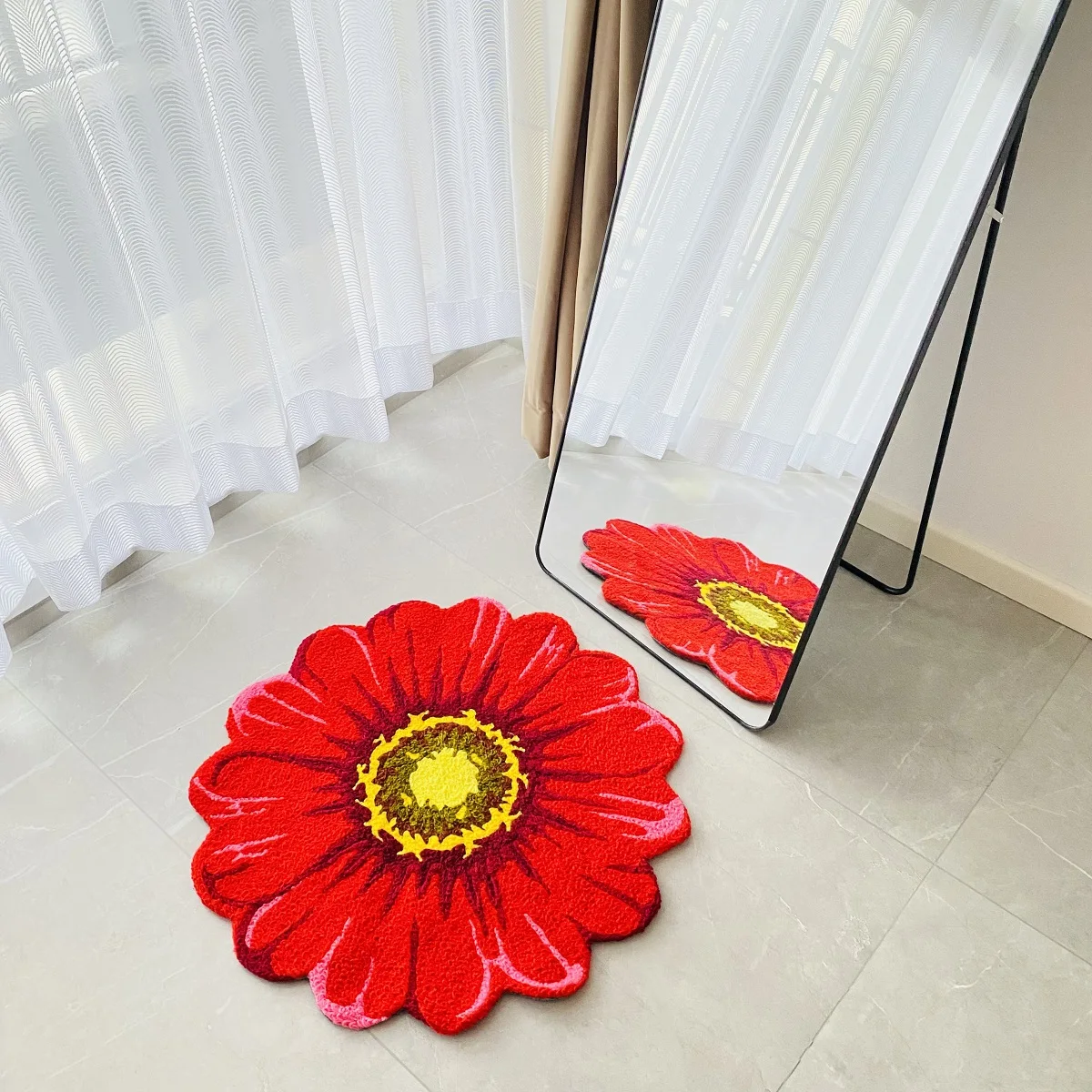 New Arrival Beautiful Rug Soft Doormat Small Chrysanthemum Red Pink Yellow Blue Orange Daisy Flower Rugs for Door Floor Mat