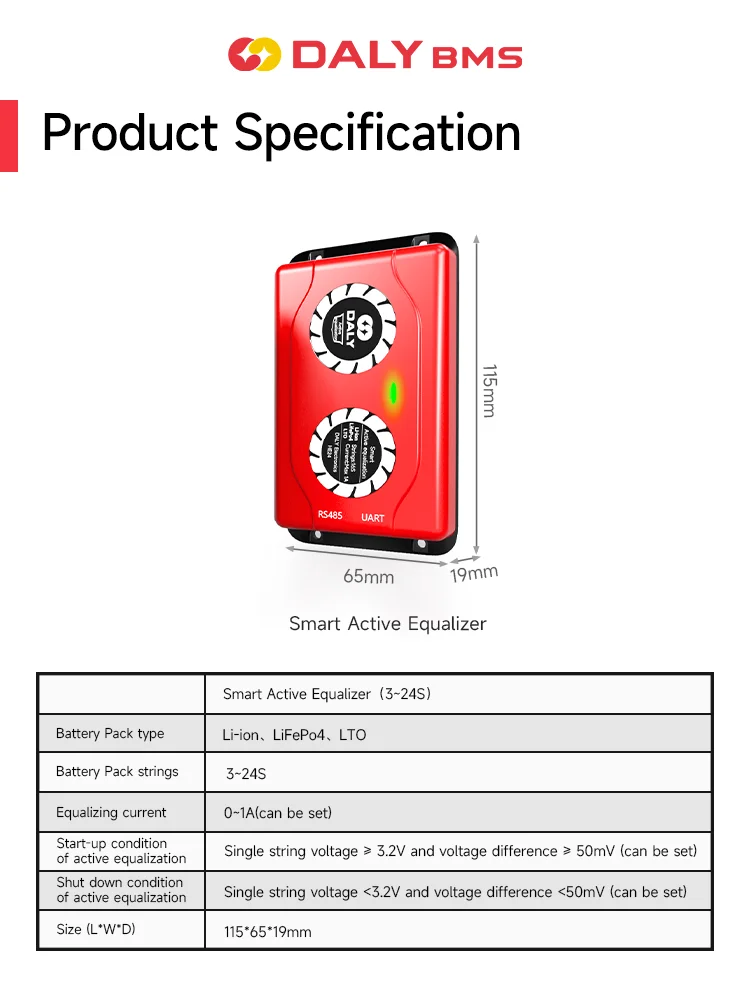 Daly Balancer Li-ion LFP battery Active Equalize 12V 24v 36V BMS Smart Active Balance Accessories 1A Current 3S 4S 6S 7S 8S10S