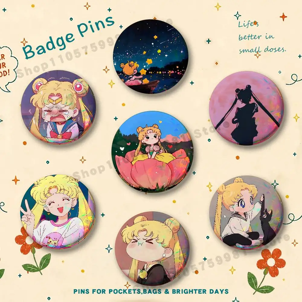 Kawaii Sailor Usagi Moon Magic Girl Badges Cartoon Character Pins Brooch for Bag Shoes Decoration Jewelry Gifts