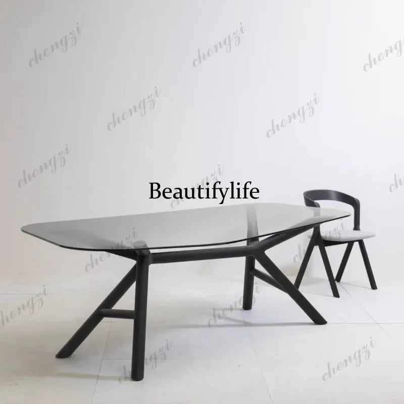 PP37 Modern tempered glass long dining table metal special-shaped irregular countertop desk desk