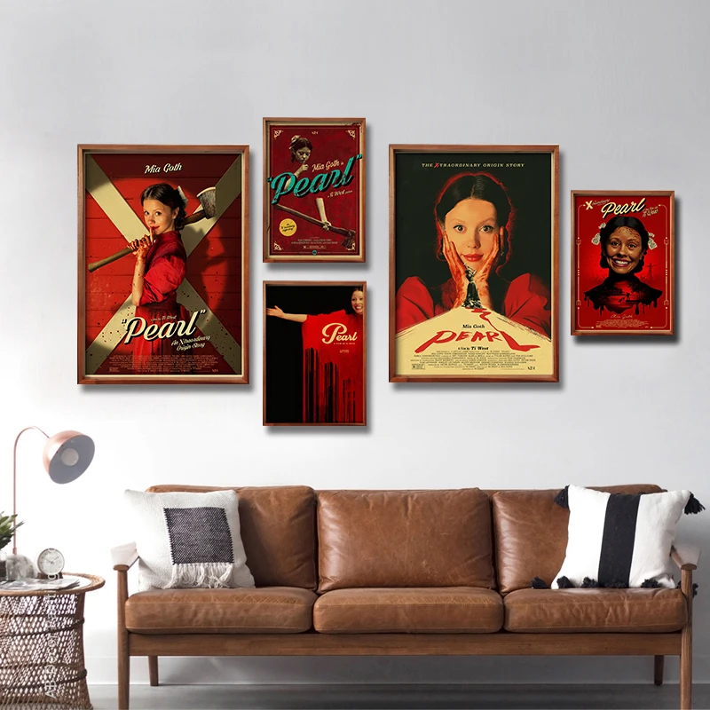 Retro Pearl Posters 2022 Horror Movie Kraft Paper Prints Film X Vintage Home Room Cafe Cinema Art Wall Decor Aesthetic Painting