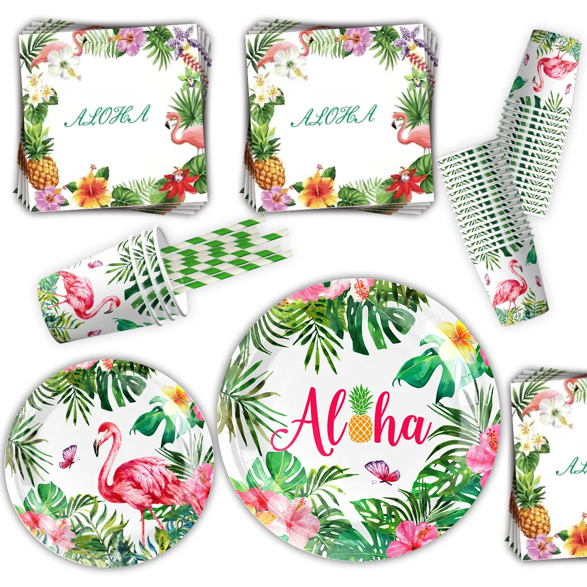 Hawaiian Flamingos party cutlery decorations Tropical Luau theme party birthday paper cup set