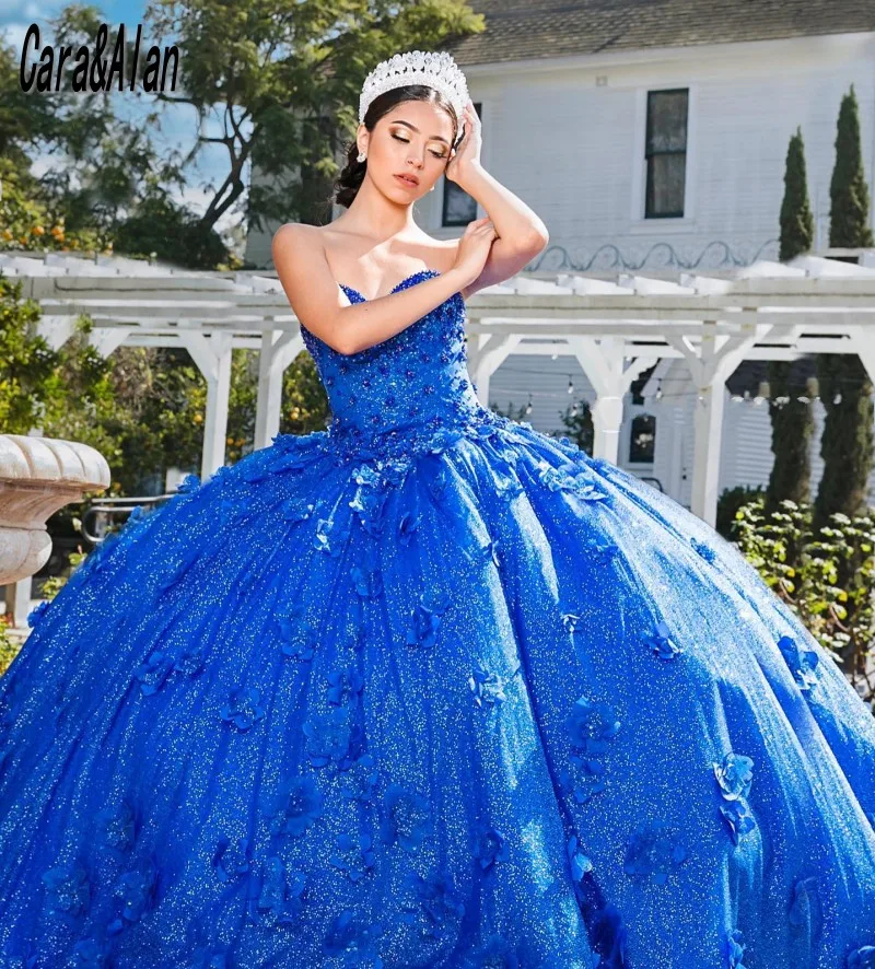 

Mexican XV Royal Blue Quinceanera Dresses Sweetheart Beading Sweet 16 Pageant Gowns Sequin Vestidos de 15 años