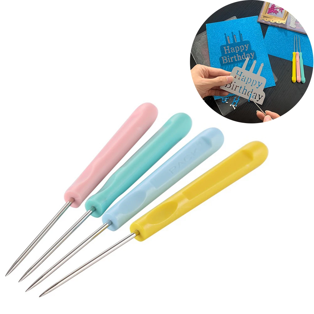 

4Pcs/set Mixed Color Paper Piercing Tool/die Pick Plastic Handle for Diy Scrapbooking Paper Rolling Curling Quilling Needle Pen