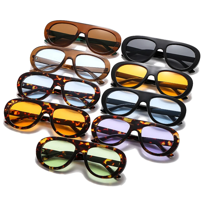 SO&EI Vintage Pilot Women Sunglasses Fashion Leopard Candy Color Shades UV400 Men Trending Punk Sun Glasses