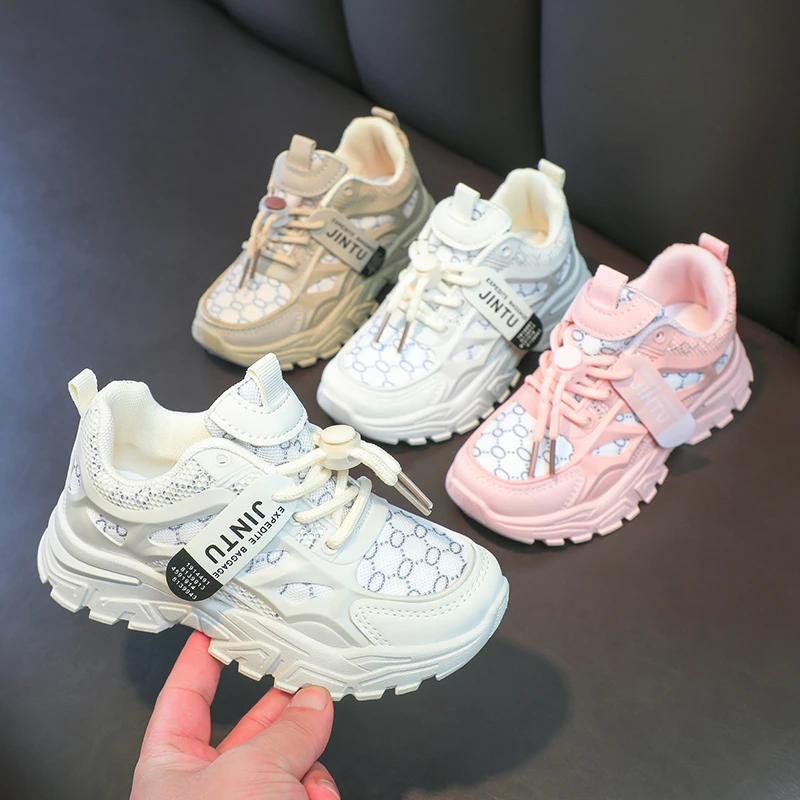 

Kids Sports Shoes with Rotating Buttons Students Casual Running Shoes Thick Soft Sole 2025 New Children Sneakers Comfortable
