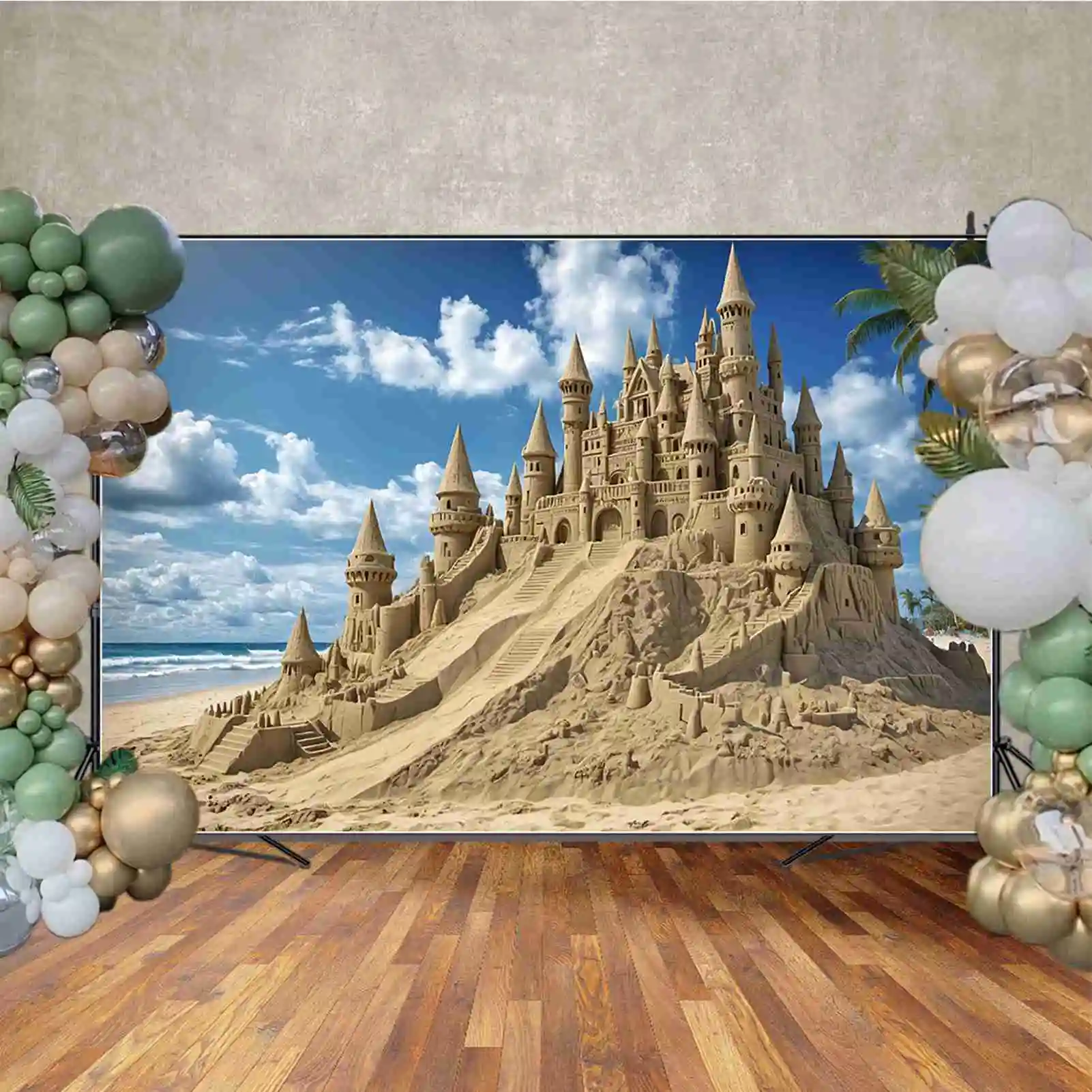 خلفيات شاطئ MOON.QG-Castle ، خلفيات أرضية رملية استوائية للمحيط للأطفال ، دعامات مخصصة للحفلات ، عيد ميلاد سنة واحدة