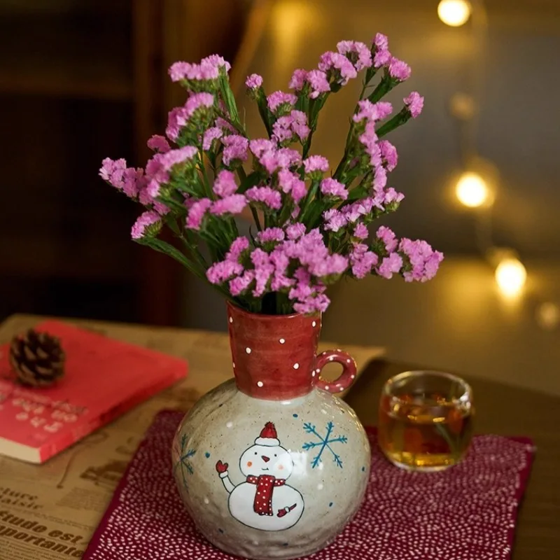 New Vintage Hand-painted Christmas Snowman Vase Coarse Pottery Christmas Tree Flower Device Sophisticated Altos Flower Pot