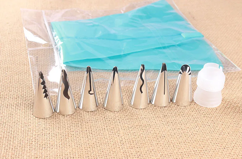 9-Piece Converter Decorating Pouch Pleated Skirt Cream Decorating Mouth Baking Cake DIY Tool Small Number piping tips