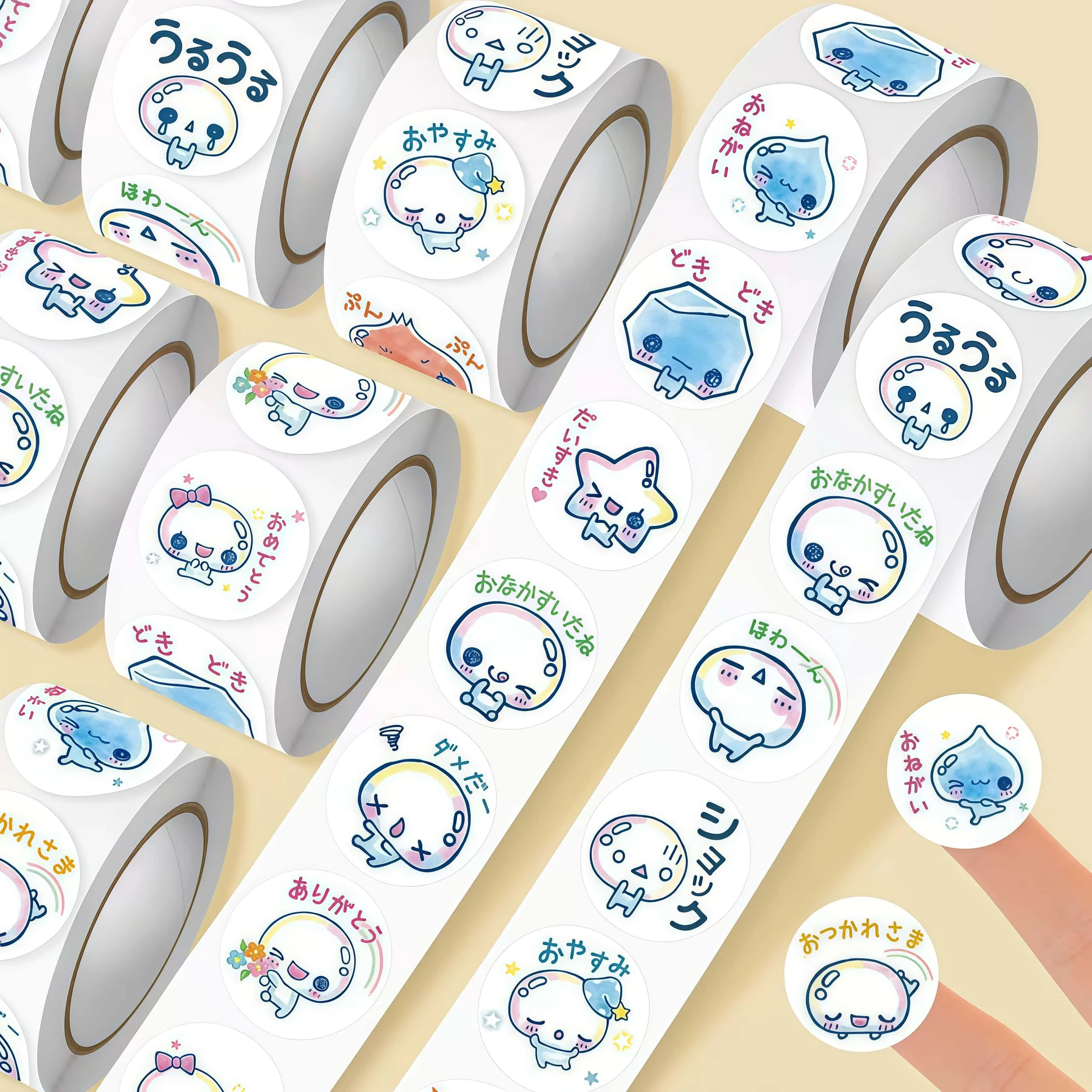 500Pcs/Roll Kawaii Bubble Stickers, Japanese Cartoon Text & Expression Decals for DIY, Journal & Gift Decoration