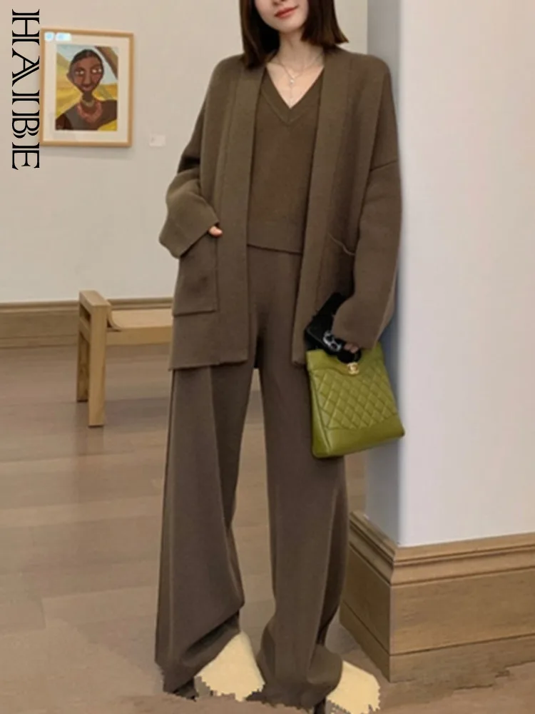 

[HAIBE] Вязаный свитер с небольшим ароматом, ранняя осень, одежда с усовершенствованным смыслом соли, три комплекта