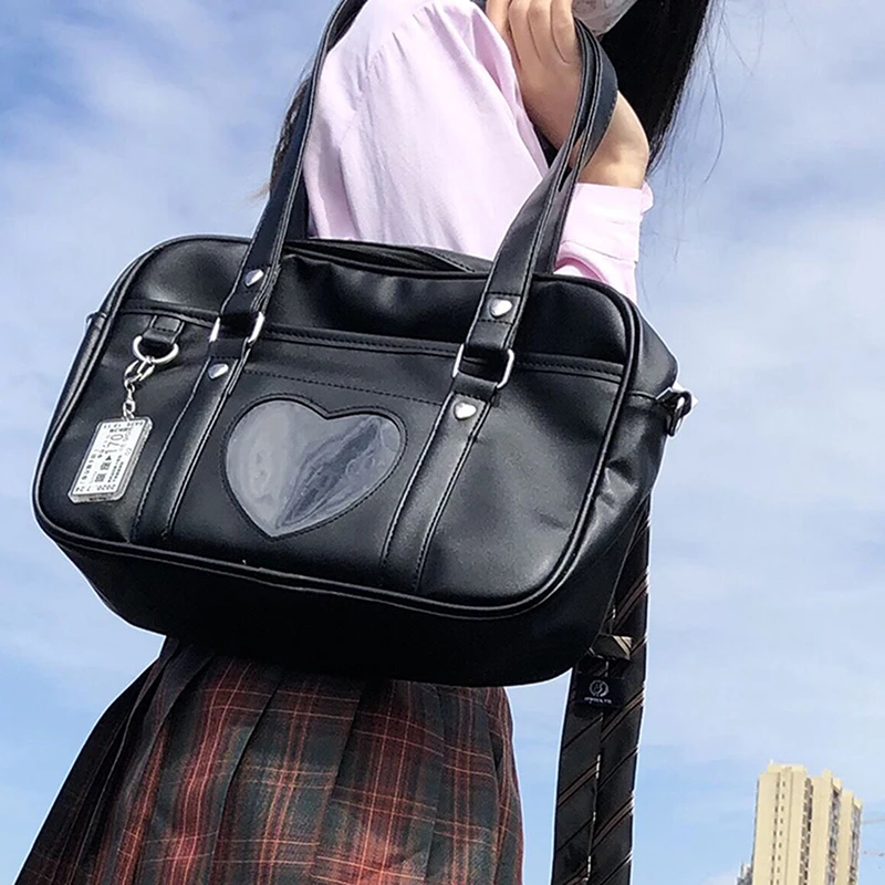 Japonês Lolita Coração JK Uniforme Escolar Sacos Moda Feminina PU Mulheres De Couro Estudante PU Bolsa Cosplay Anime Bolsa de Ombro