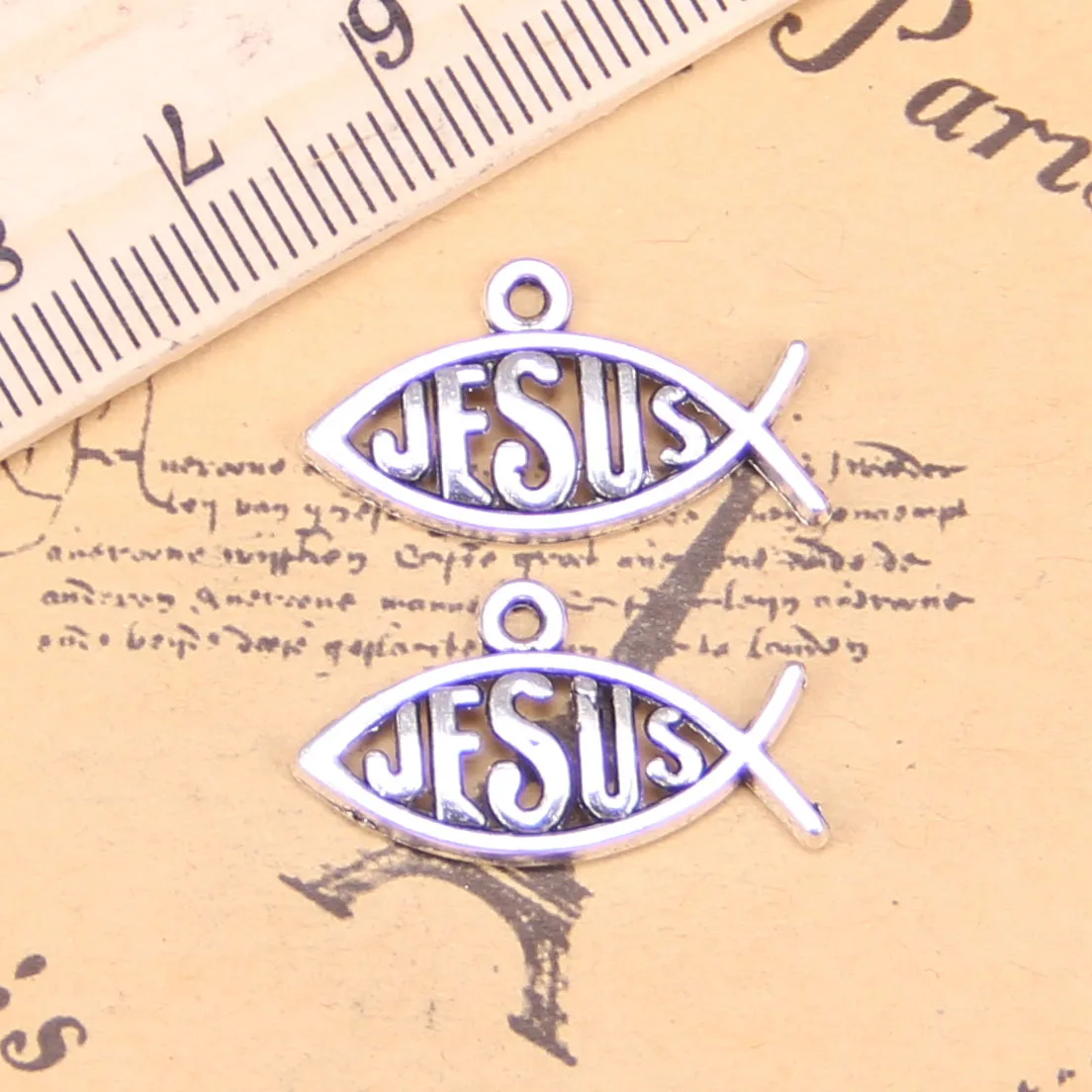 145pcs Charms For Jewelry Making fish jesus 25x14mm Antique Silver Plated Pendants DIY Handmake Tibetan Silver Bracelet Necklace