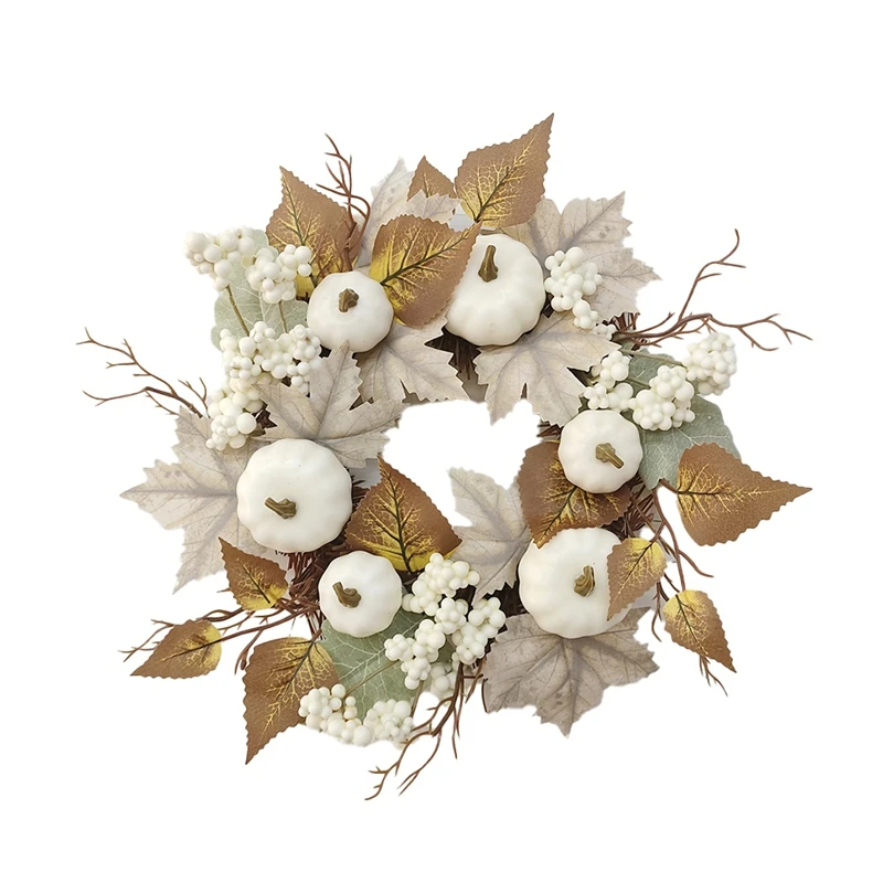 Maple Leaf Berry White Pumpkin Wreath Festival Decorative Ornament Pendant Farmhouse Front Door Wreath Decoration Wreath