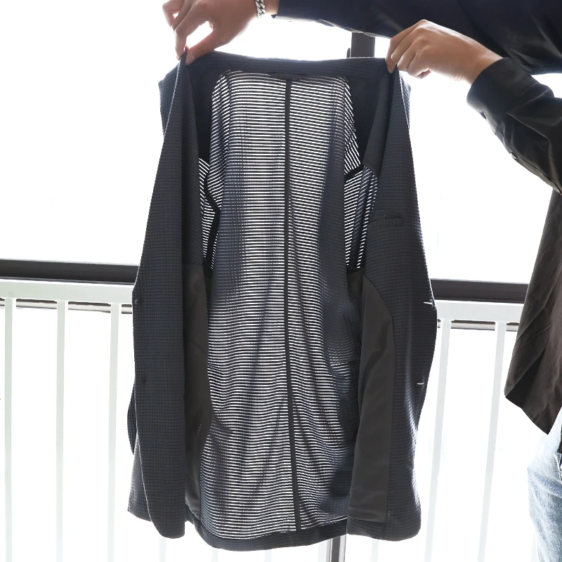 

Busin Casual Men's Light Weight Bubble irt Smooth Elastic Spring Summer Faion Urban Sle Long Sve Stand Fit