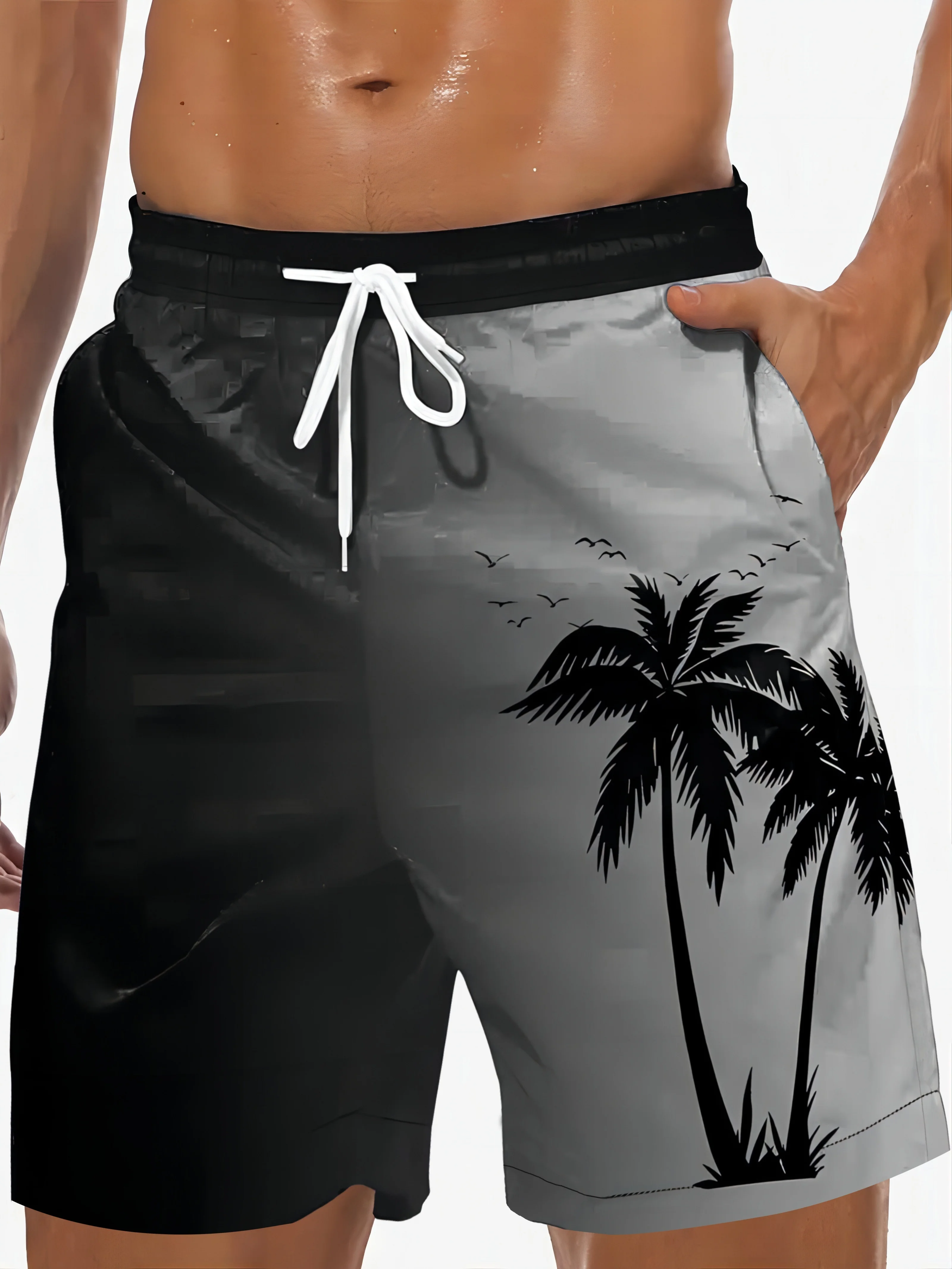 Men\'s Casual Coconut Palm 3D Printed Beach Shorts Summer Beach Vacation Board Shorts Outdoor Casual Stylish Swimming Short Pants