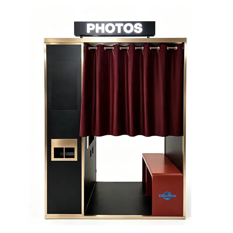 Retro Selfie Photo Booth Enclosed Instant Printing Equipment for Shopping Malls Wedding Event Rental Business