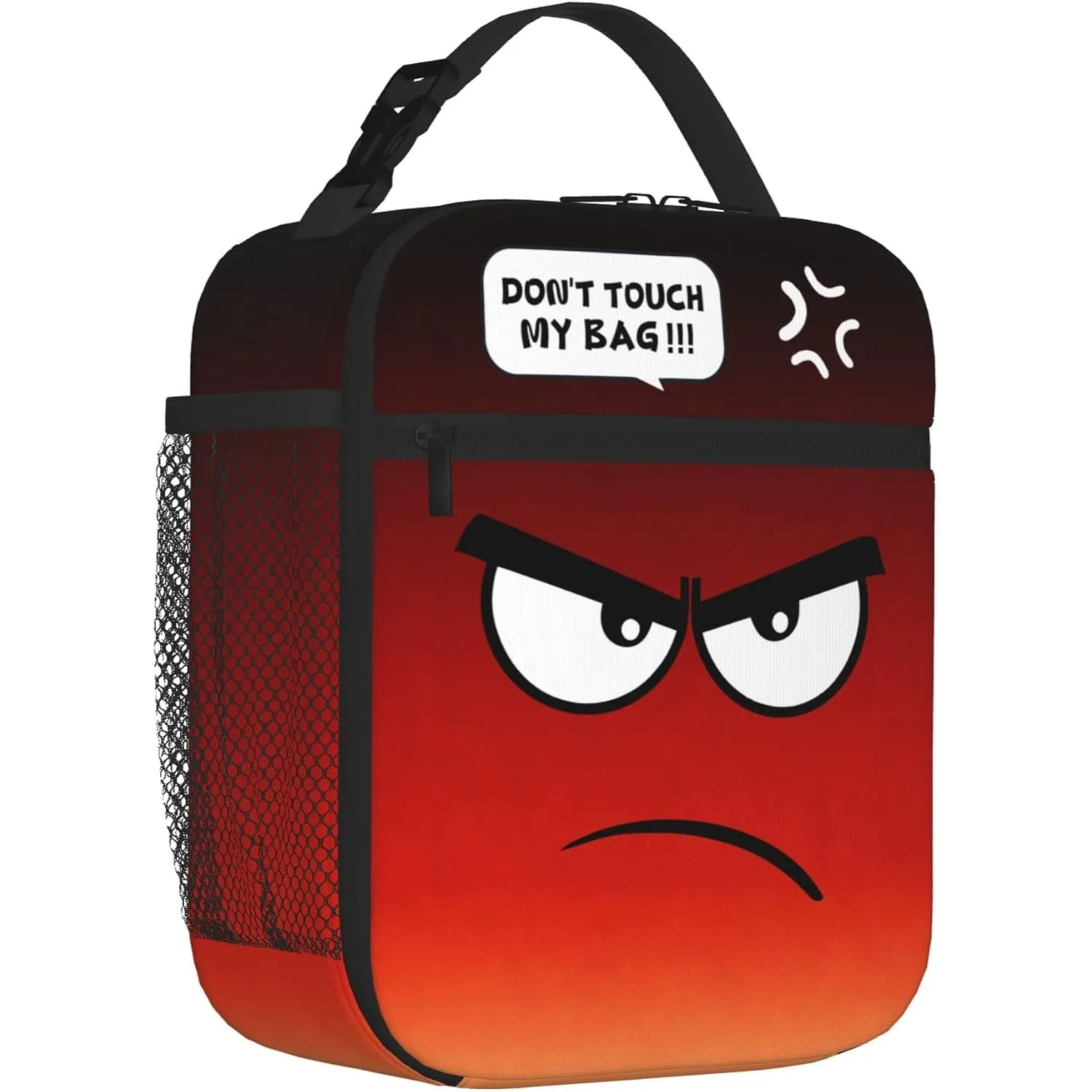 Don't Touch My Bag Novelty Insulated Lunch Bags Reusable Leakproof Thermal Cooler Tote with Side Mesh Pocket Funny Lunch Box