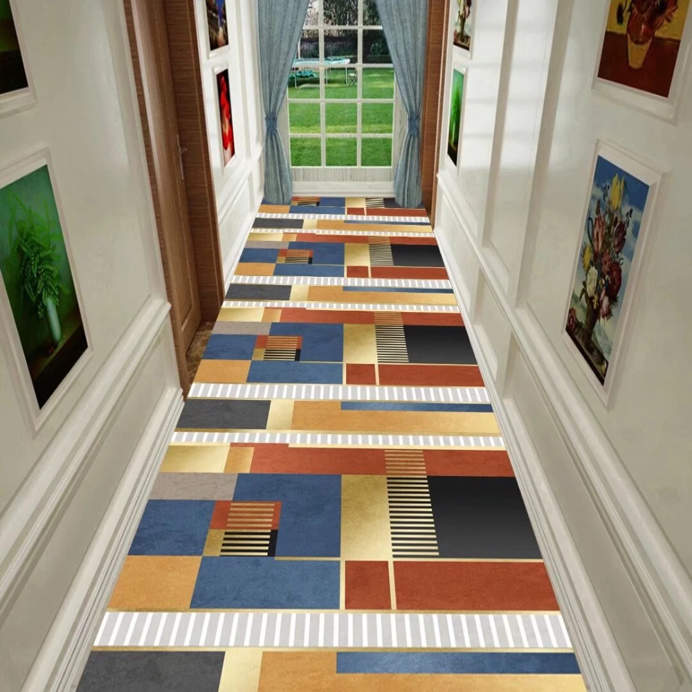 

Modern Luxury Corridor Carpet for Stairway Gold Home Decoration Villa Large Rug Hallway Comfortable Antiskid Floor Mat High-end